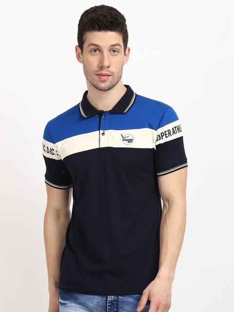 

V2 Value & Variety Men Navy Blue Colourblocked Polo Collar T-shirt