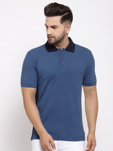 

Kalt Men Blue Solid Polo Collar T-shirt