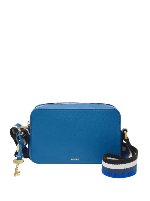 

Fossil Women Blue Solid Leather Messenger Bag