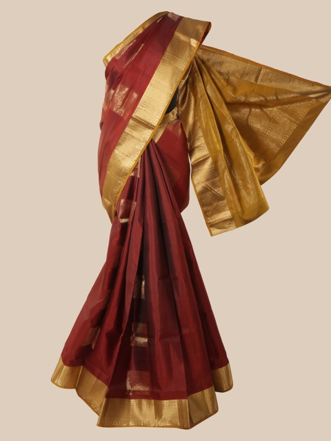 

Pothys Maroon & Gold-Toned Pure Silk Woven Design Kanjeevaram Saree