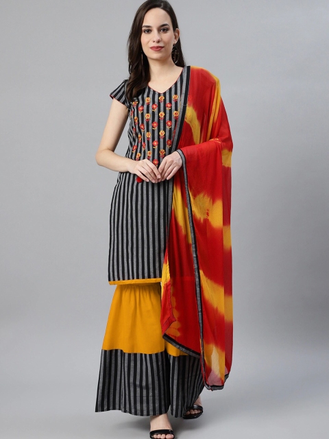 

Chhabra 555 Black & Yellow Cotton Blend Unstitched Dress Material