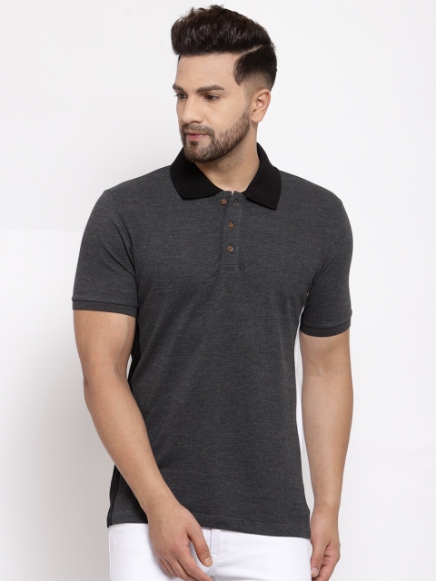 

Kalt Men Charcoal Grey Solid Polo Collar T-shirt