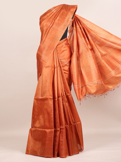 

Pothys Orange Pure Silk Striped Tussar Saree