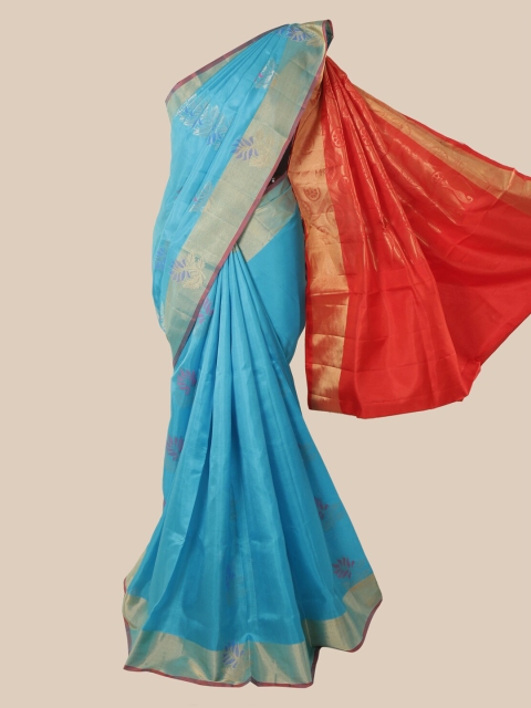 

Pothys Blue & Red Pure Silk Woven Design Kanjeevaram Saree