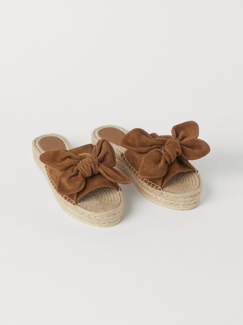 

H&M Women Brown Suede espadrille mules