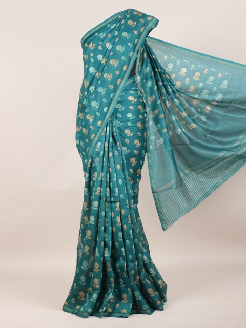 

Pothys Blue & Gold-Toned Pure Cotton Printed Chanderi Saree