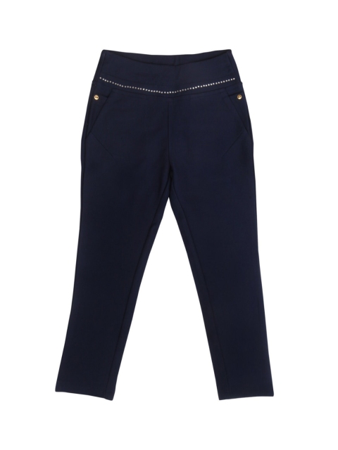 

Tiny Girl Girls Navy Blue Solid Cotton Skinny-Fit Treggings