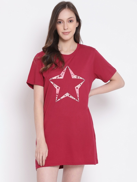 

Kanvin Women Red & White Printed Pure Cotton Sleep Shirt