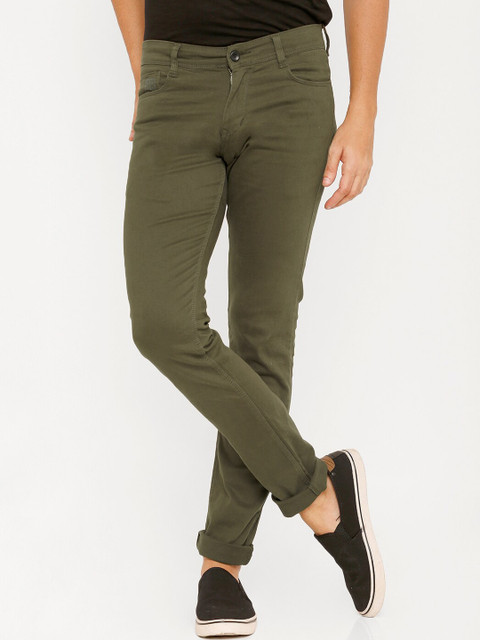 

Rex Straut Jeans Men Olive Green Slim Fit Low Distress Jeans