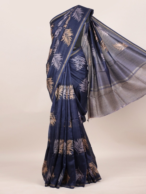 

Pothys Navy Blue Ethnic Motifs Pure Cotton Chanderi Saree