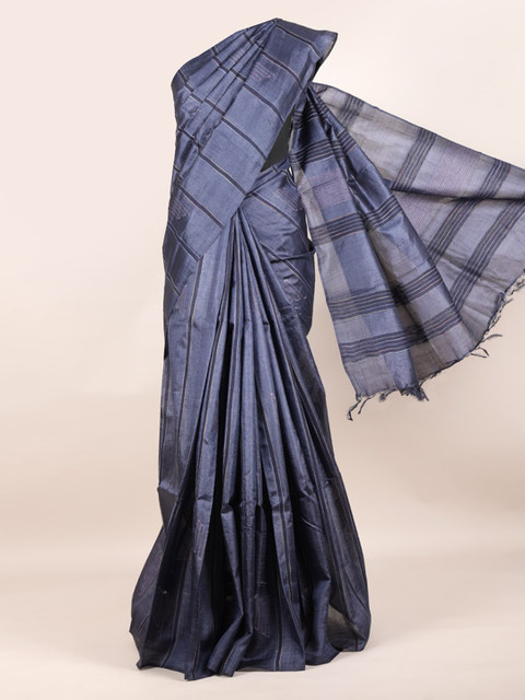 

Pothys Blue Pure Silk Striped Tussar Saree
