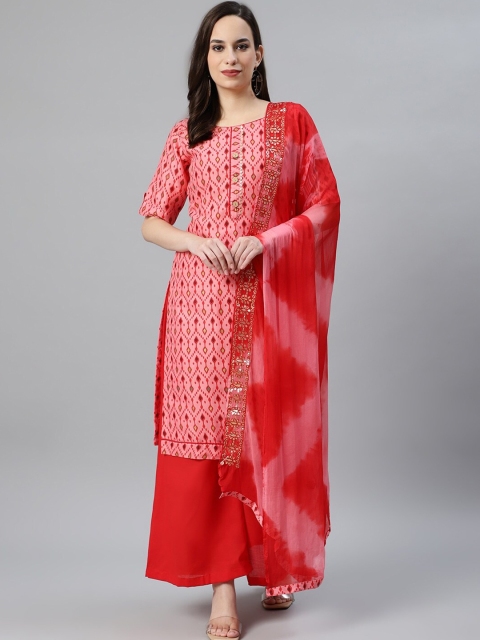 

Chhabra 555 Red & Gold-Toned Cotton Blend Unstitched Dress Material