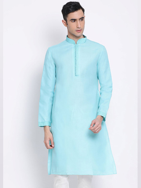 

Sanwara Men Turquoise Blue Cotton Kurta