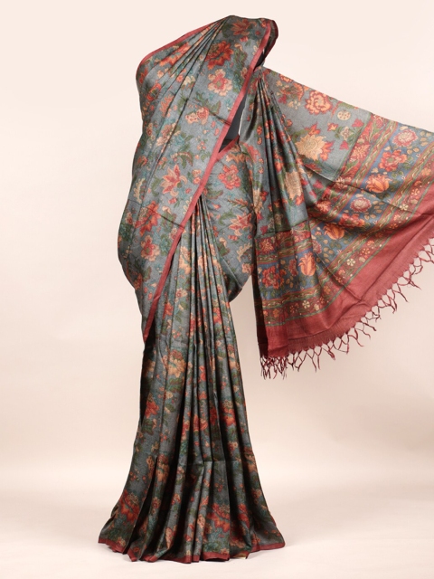 

Pothys Grey Floral Pure Silk Saree Tussar
