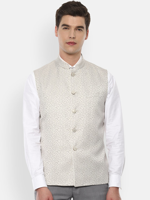 

Van Heusen Men Cream Woven Design Nehru Jacket