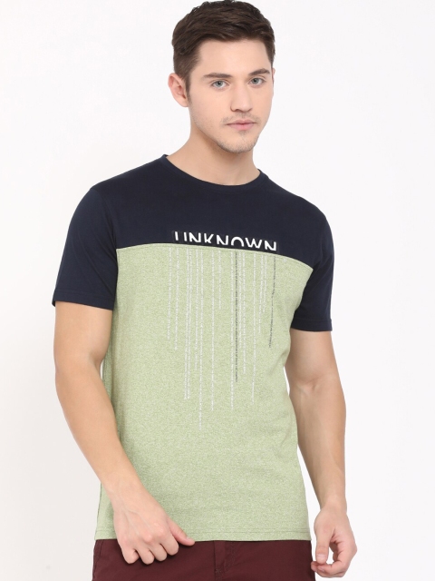 

t-base Men Green & Navy Blue Colourblocked T-shirt