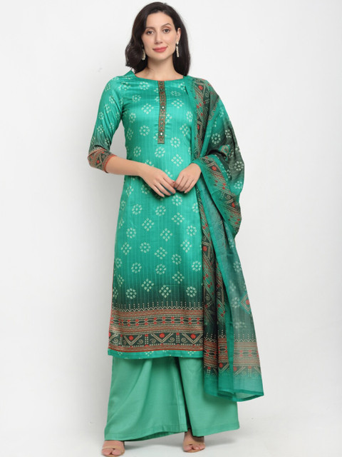 

Stylee LIFESTYLE Green & Cream-Coloured Printed Pure Cotton Unstitched Dress Material