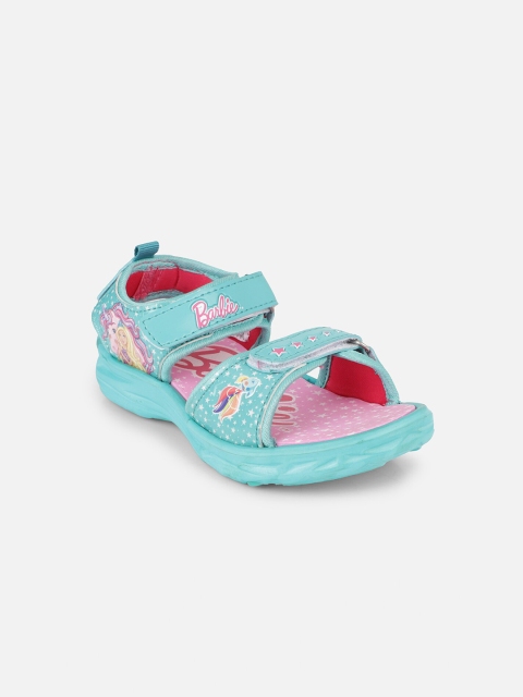 

Kids Ville Girls Blue Barbie Printed Open Toe Flats