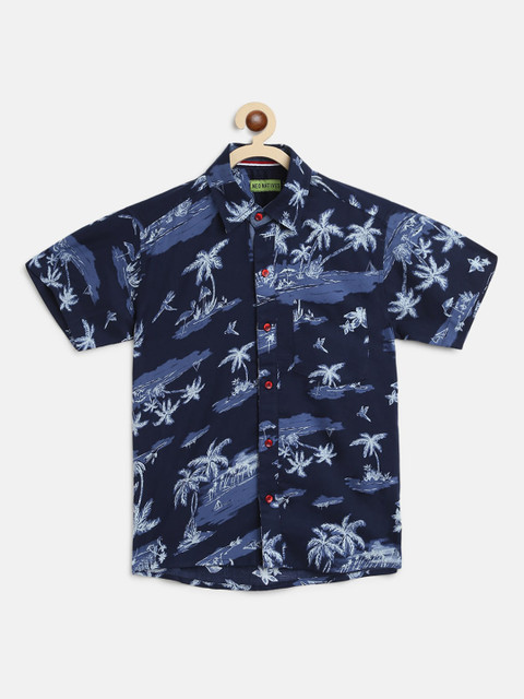 

NEO NATIVES Boys Navy Blue Regular Fit Printed Casual Shirt