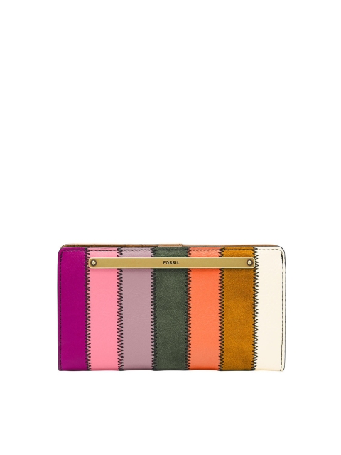 

Fossil Women Multicoloured Colourblocked Leather Two Fold Wallet, Multi