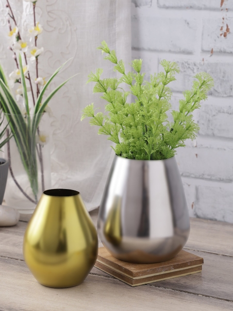 

Aapno Rajasthan Set Of 2 Solid Handcrafted Vases, Gold