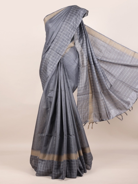

Pothys Grey Pure Silk Solid Tussar Saree