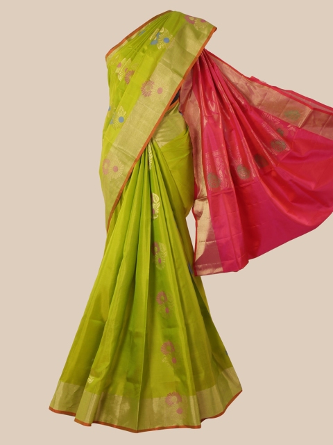 Pothys Green Floral Zari Pure Silk Saree Kanjeevaram