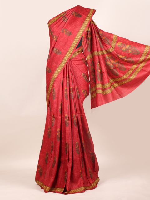 

Pothys Maroon Ethnic Motifs Embroidered Pure Silk Tussar Saree