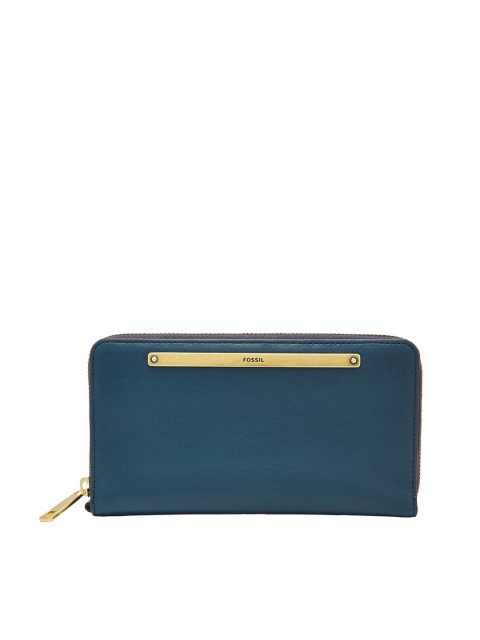 

Fossil Blue Solid Leather Solid Purse Clutch