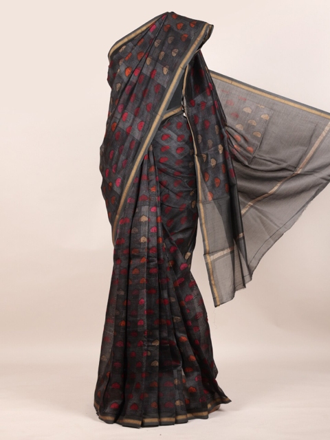 Pothys Black Ethnic Motifs Zari Pure Cotton Chanderi Saree