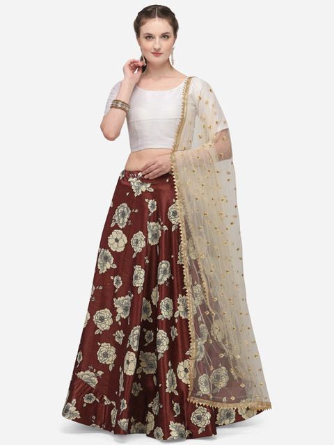 

LOOKNBOOK ART Brown & White Printed Semi-Stitched Lehenga Choli