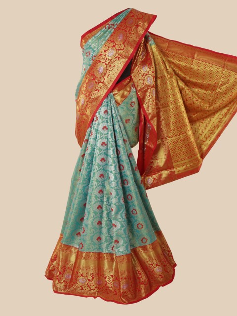 

Pothys Blue & Gold-Toned Pure Silk Woven Design Saree