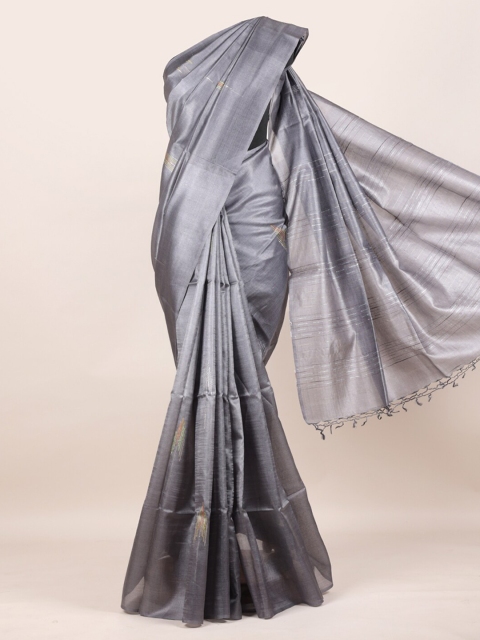 

Pothys Grey Solid Tussar Pure Silk Saree
