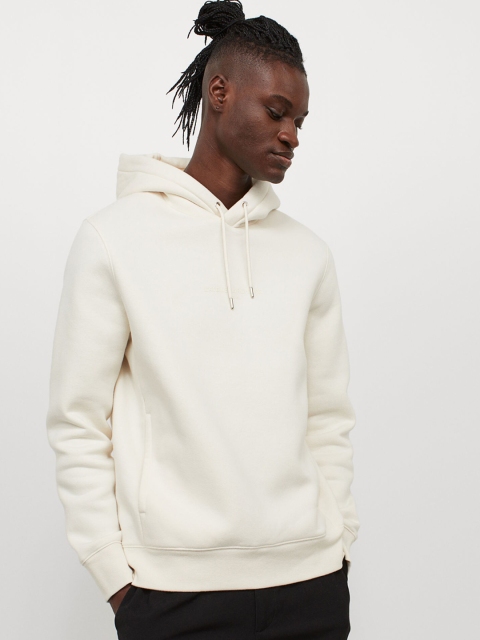 

H&M Men White Solid Hooded Sweatshirt