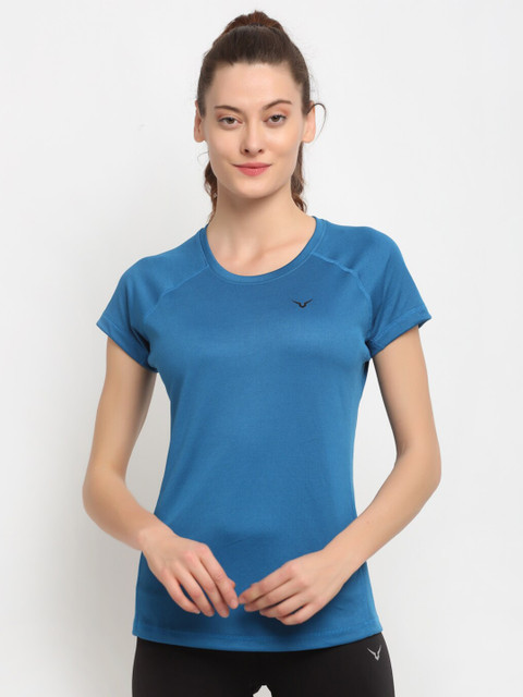 

Invincible Women Teal Slim Fit Training or Gym T-shirt