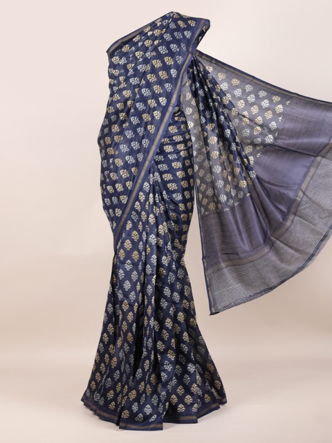 

Pothys Navy Blue Zari Pure Cotton Chanderi Saree