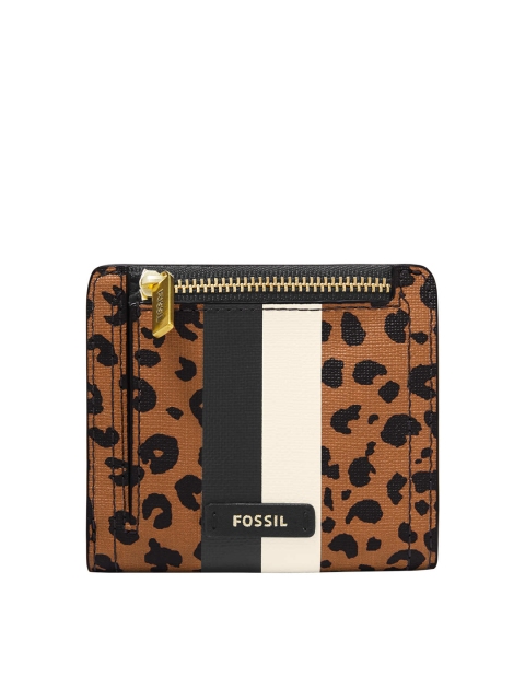 

Fossil Women Brown & Black Cheetah Printed Leather Two Fold Wallet