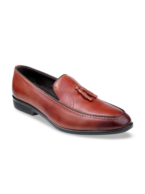 

MISSALI 1932 Men Tan Brown Textured Leather Formal Slip-On Shoes