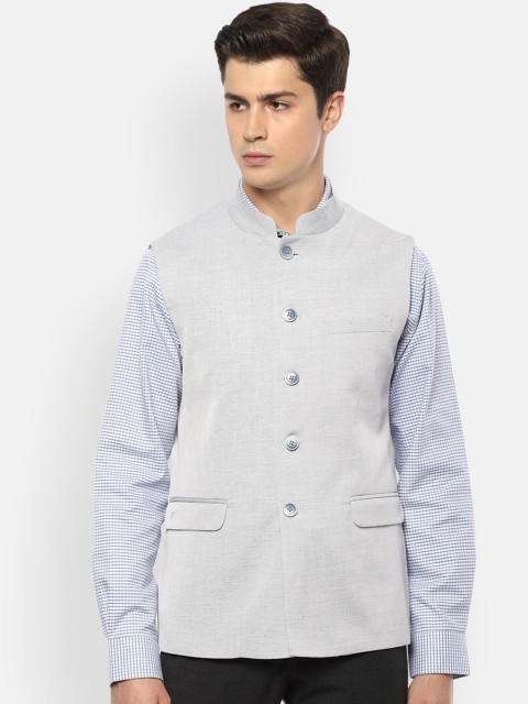 

Van Heusen Men Grey Solid Nehru Jacket