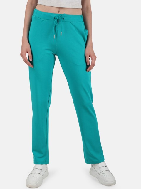 

Monte Carlo Women Teal Green Solid Track Pants