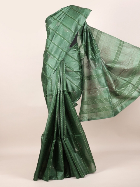 

Pothys Green Pure Silk Striped Tussar Saree