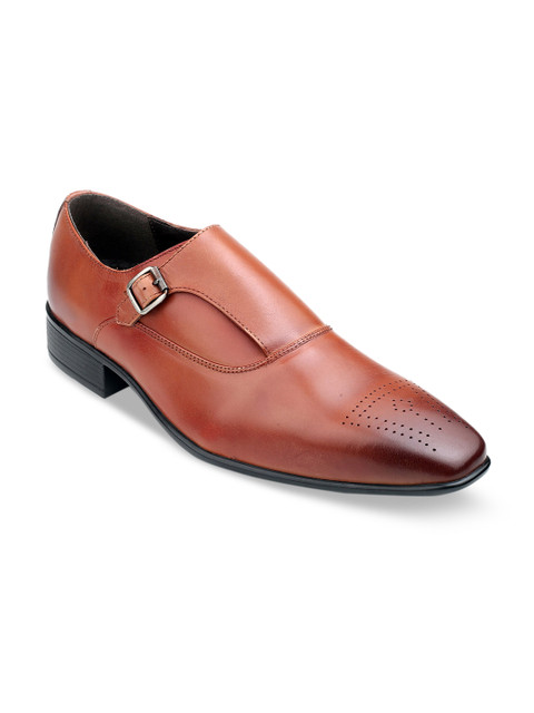 

MISSALI 1932 Men Tan Brown Solid Genuine Leather Formal Monk Shoes