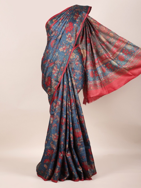 

Pothys Blue & Red Pure Silk Printed Tussar Saree