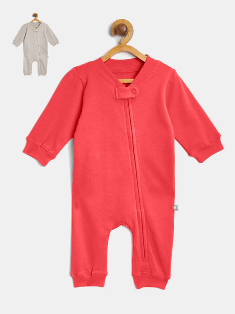 

cherrytoes Infant Kids Pack Of 2 Solid Cotton Sustainable Rompers, Red