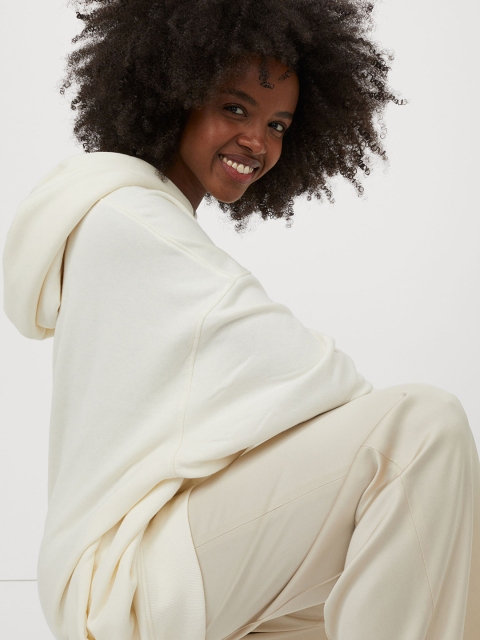 H&M Women Cream Coloured Oversized Hooded Top