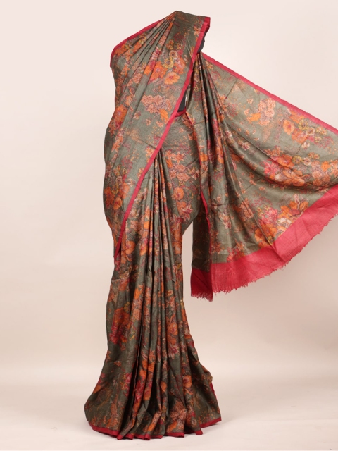 

Pothys Grey Pure Silk Floral Printed Tussar Saree