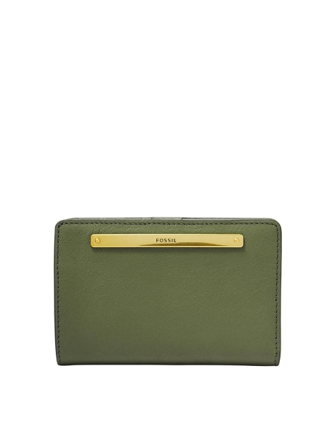 

Fossil Women Olive Green Textured Leather Two Fold Wallet