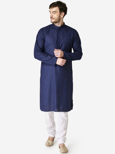 

TABARD Men Navy Blue Striped Kurta
