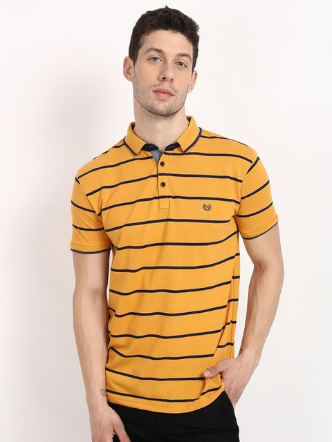 

V2 Value & Variety Men Mustard Striped Polo Collar T-shirt