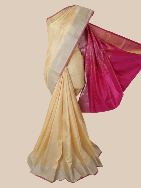 

Pothys Cream-Coloured Pure Silk Woven Design Kanjeevaram Saree